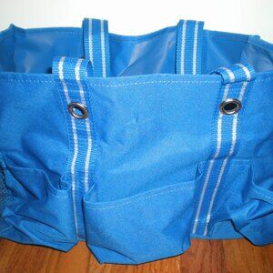 Thirty One Utility Tote Spirit Collection Blue/Blue & White Stripe Handles